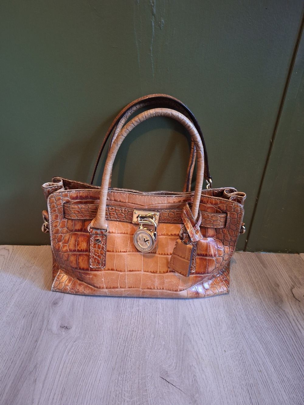 Michael Kors Tan Croc-Embossed Leather Satchel